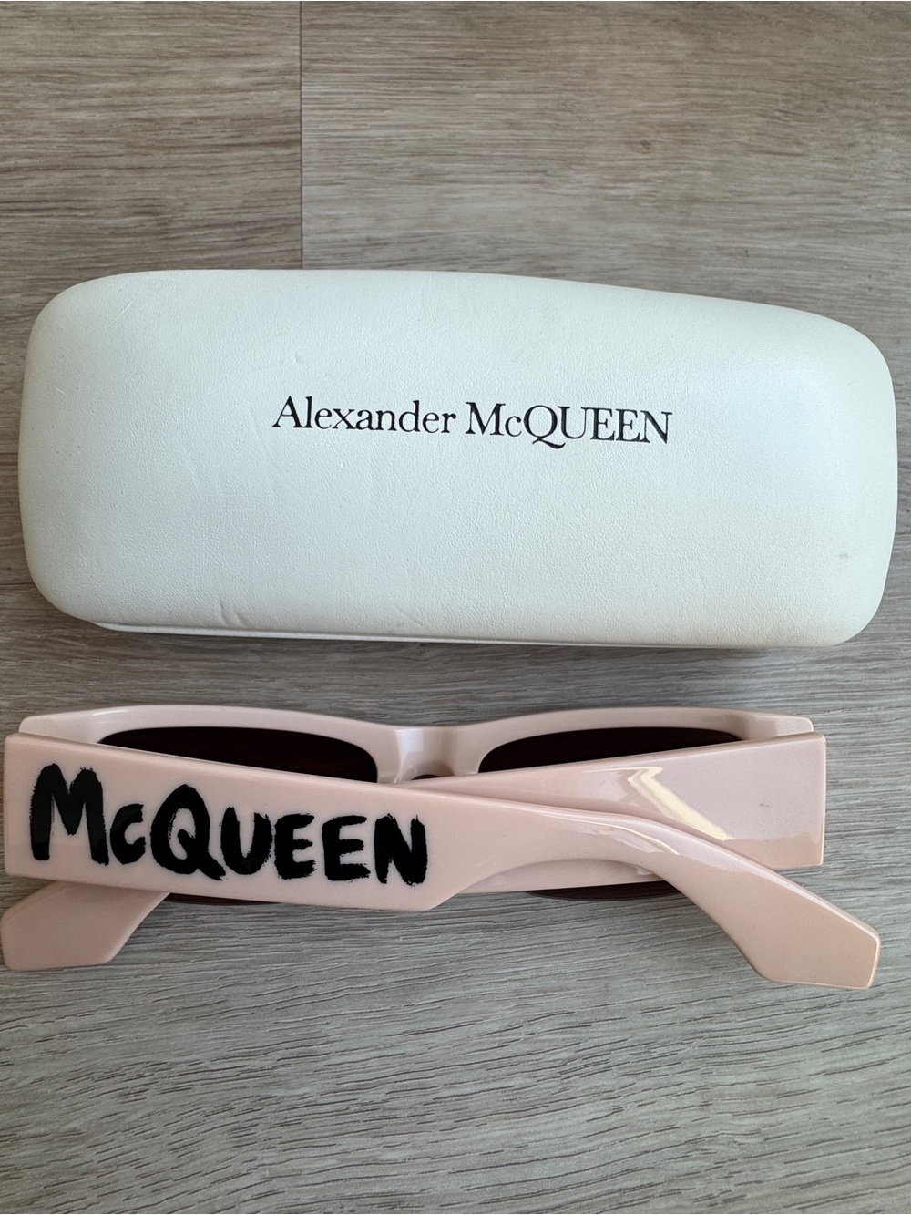 Alexander McQueen Grafitti Pink Rectangular Women’s Sunglasses with Brown Lenses